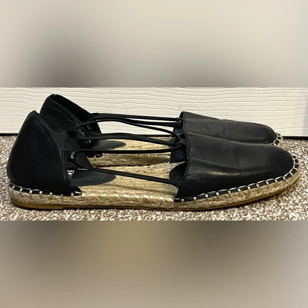 Eileen Fisher Black Leather Lee D'Orsay Espadrille Flat Shoe Women's Size 9
